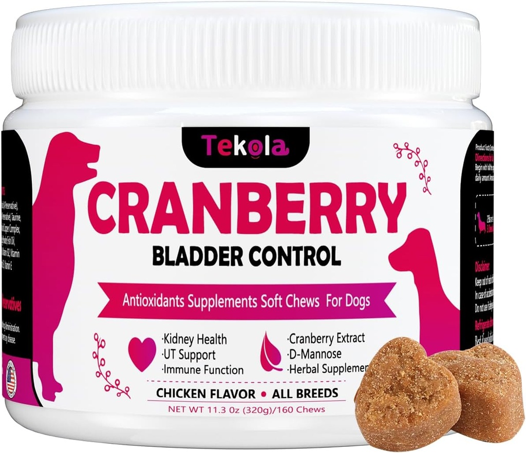 Cranberry Bladder Health for Dogs - Dog Antioxidant - 160 Soft Chew Supplements for a health Urinary Tract and Bladder Control - 由Cranberry & D-Mannose & Vitamins(鸡肉火焰)制造的鸡肉馅饼(鸡肉馅饼)