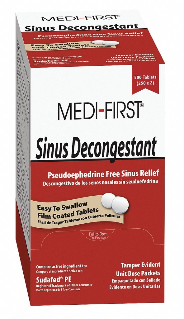 Medique 产品 Medi- First 80933 Sinus Decongestant, 100 Packets of 1 (包装可能有所不同), Red