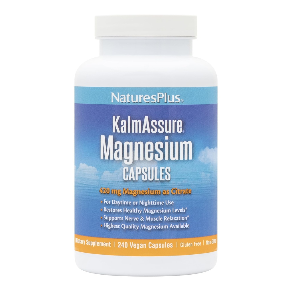 Natures Plus KalmAssure Magnesium - 240 Vegan Capsules - 高生物利用率的镁 Citrate - 支持Nerve和肌肉放松 - 60 服务
