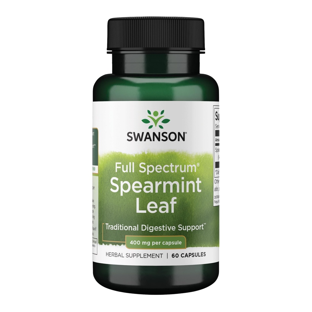 Swanson Spearmint Leaf (Mentha Spicata) - 全谱草药补充剂 支持消化性健康与小胃问题 - 支持健康与健康的自然公式 - (60 Capsules,400 mg 各自)