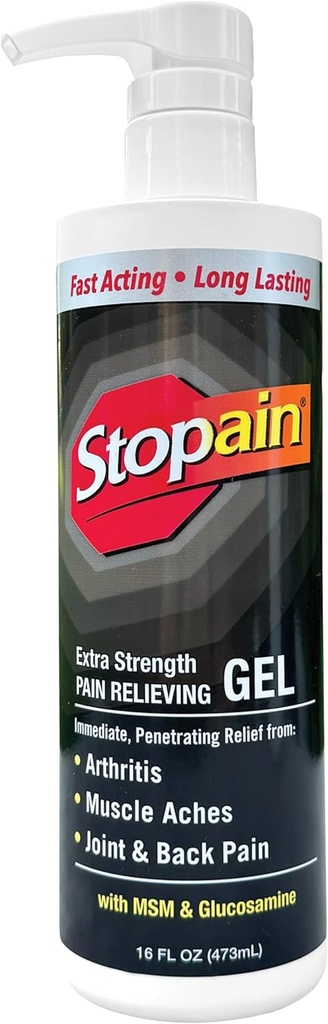 Stopain Pain Relief Gel 16oz, USA Made, Max Treng Fast Action with Menthol, MSM, Glucosamine for Joint Pain, Back Pain, 关节炎, 膝盖, 颈痛, HSA FSA 批准 OTC 专题性镇痛药产品