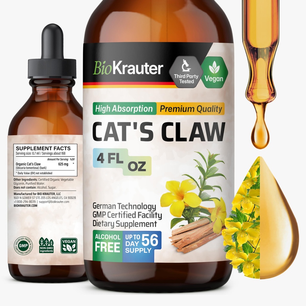 BIO KRAUTER 猫爪叮当 - 液态猫爪叮当用于免疫支持 - 酒精和糖自由 - Vegan Drops 4 Fl.Oz.