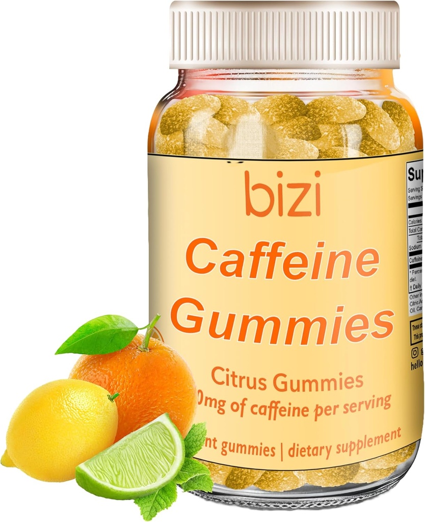 Bizi Cafeine Gummys for Men and Men and Women,《促进焦点的能量补充》,《成人咖啡因Gummys》,每部30mg Citrus Flavor(60吨)