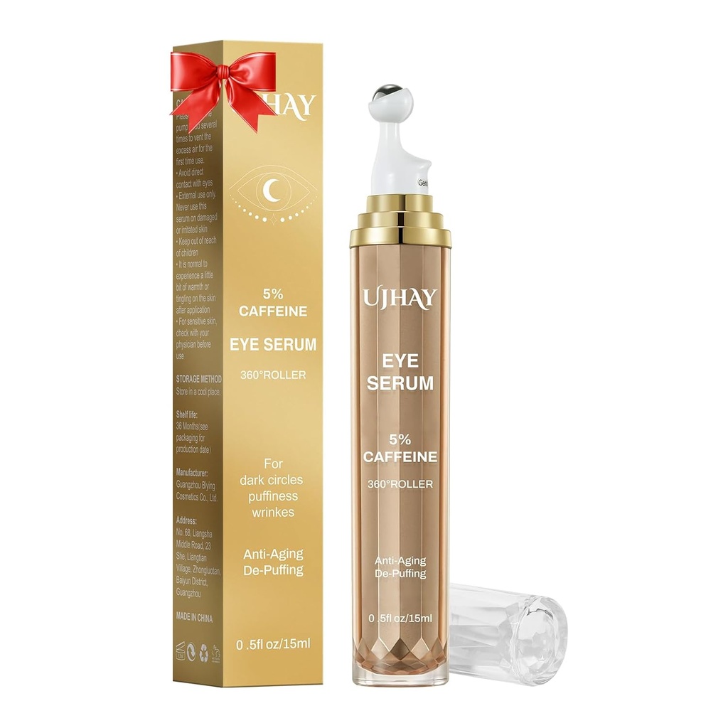 5% Cafeine Eye Cream, 暗黑圆形的眼血清下部, Puffness & Wrinks 精细线条, 带360°弥撒球的眼滚子血清, 男女眼治疗膜