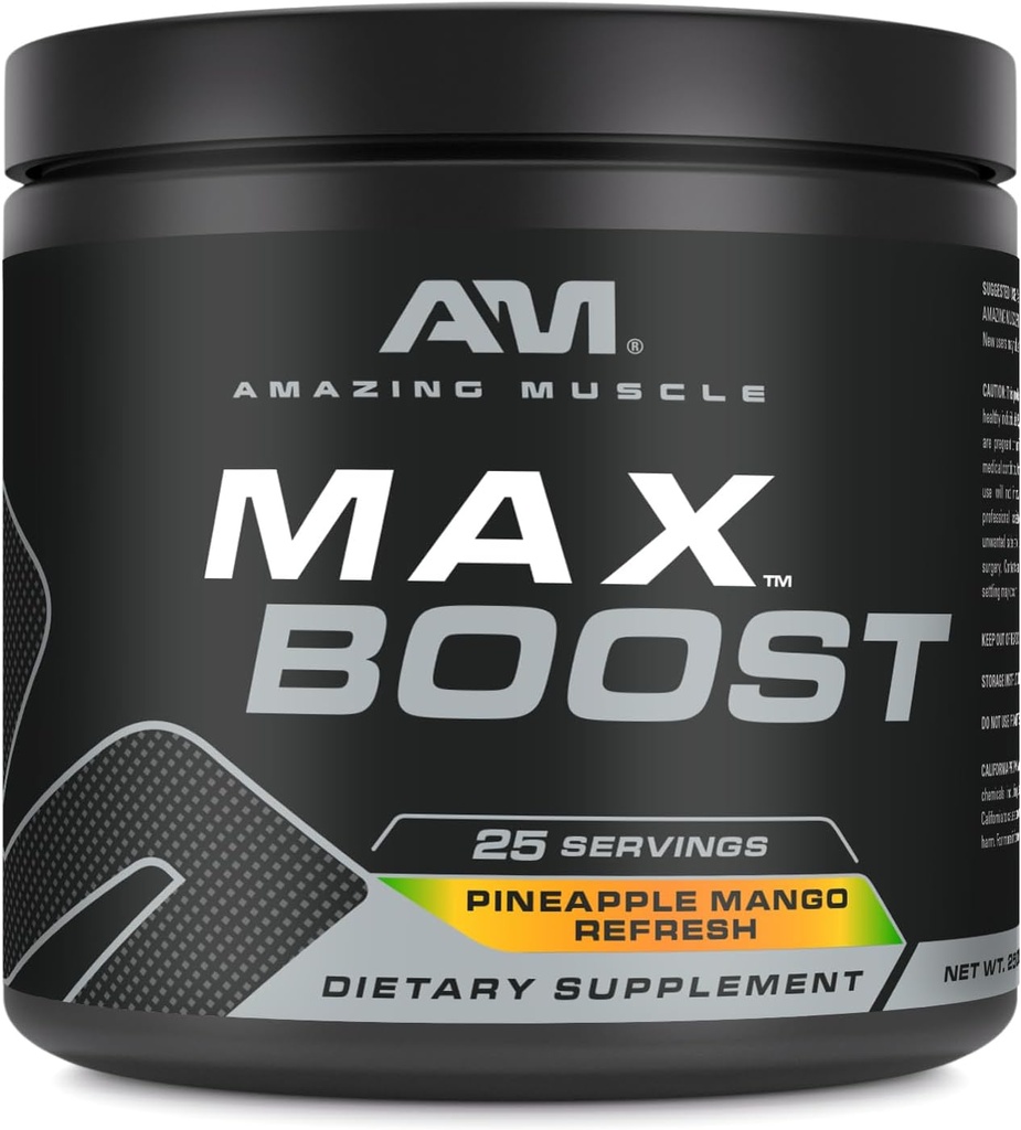 《惊人的肌肉 Max Boost》 25 《为男人和女人服务》 25 《为男人和女人提供密集工作前补充》 包含 Creatine Monohydrate, Cafeine, Beta-Alanine, Betaine (25 《服务》, Pineapple Mango)