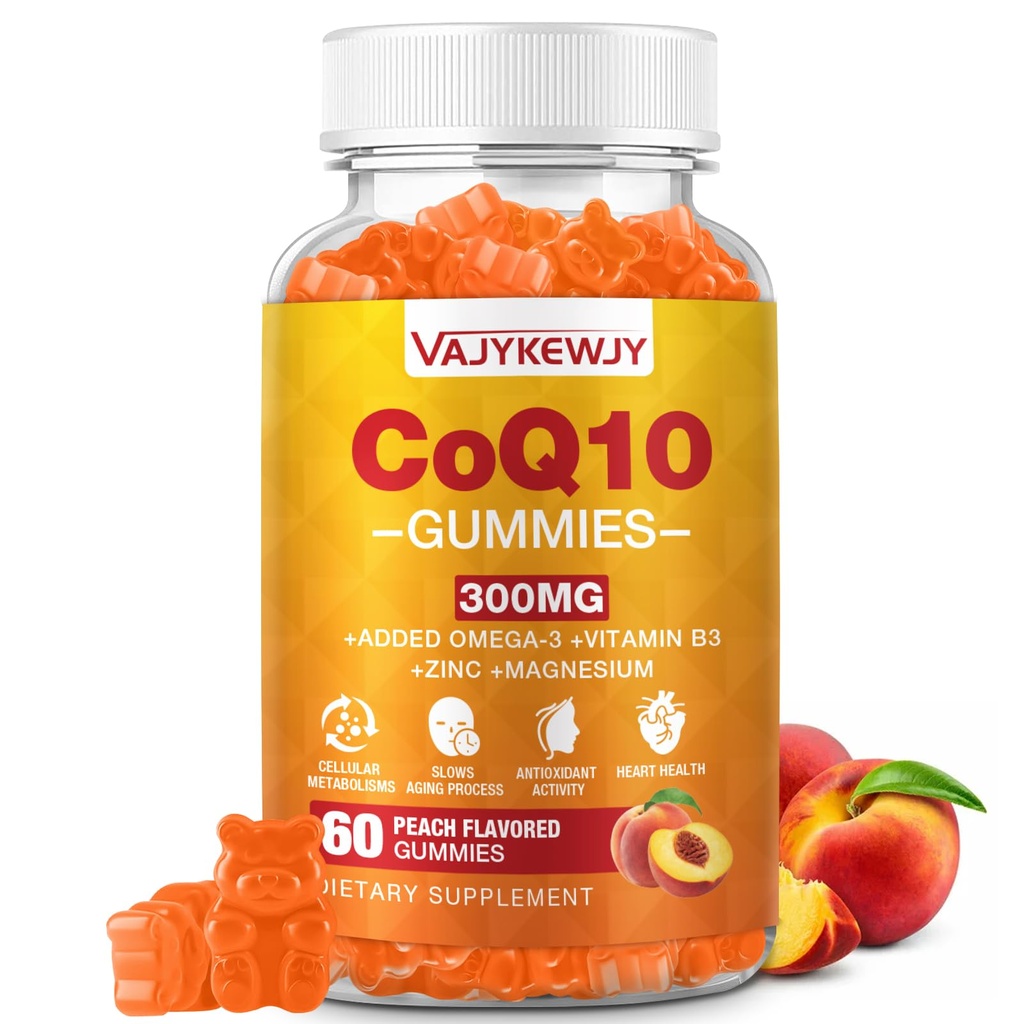 无糖CoQ10 Gummies 3000 mg - Plus Omega-3,维生素B3 & Zinc,细胞能量和抗氧化剂支持的高吸收性Coenzyme Q10 补充,Vegan 60 Count