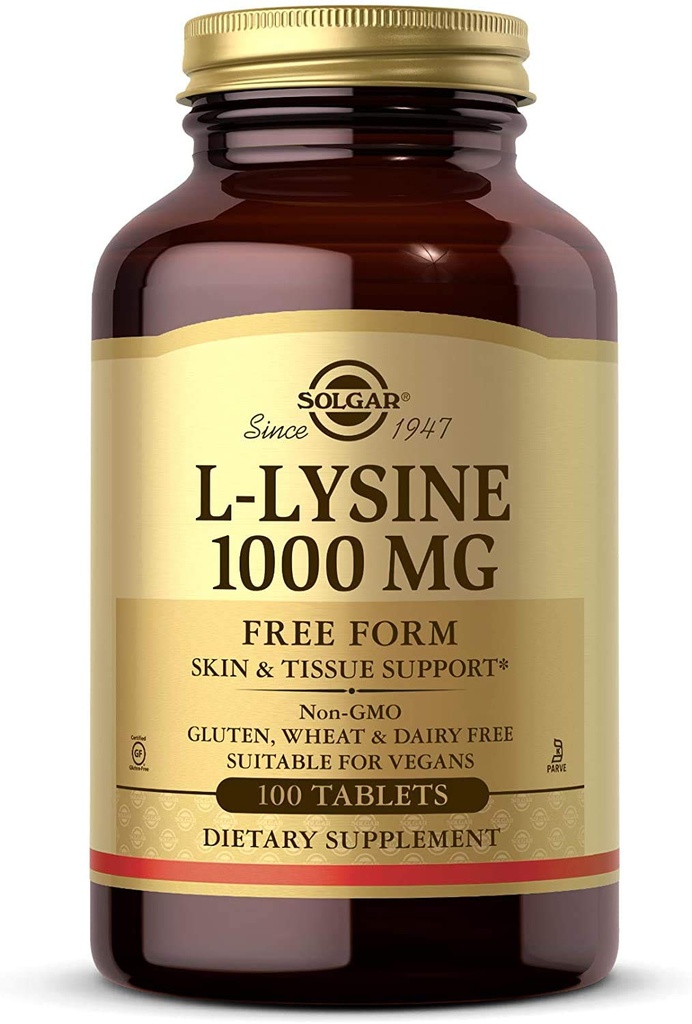 Solgar L-Lysine 1000 mg, 100 片 - 强化吸收和同化 - 促进皮肤和嘴唇的完整性 - 凝胶支持 - 氨基酸 - 非转基因生物, Vegan, Gluten Free - 100 服务
