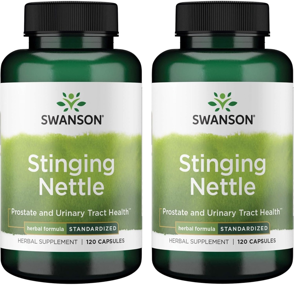 Swanson Stinging Nettles - 草药补充前列腺健康与尿道切除支持 - 支持呼吸卫生和流体平衡的自然公式 - (120页) (2包)