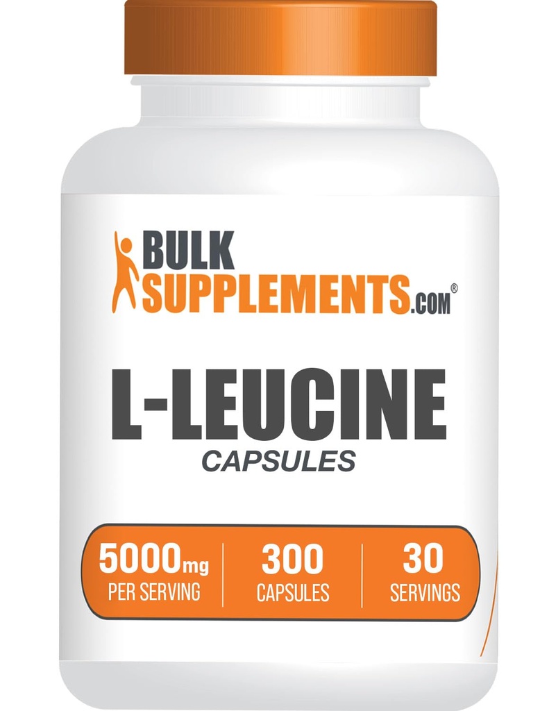 Bulk Assupports.com L-Leucine Capsules - Leucine Assules - 氨酸补充 - Gluten Free, 10 Capsules per service (5000mg), 300 counts (一包)