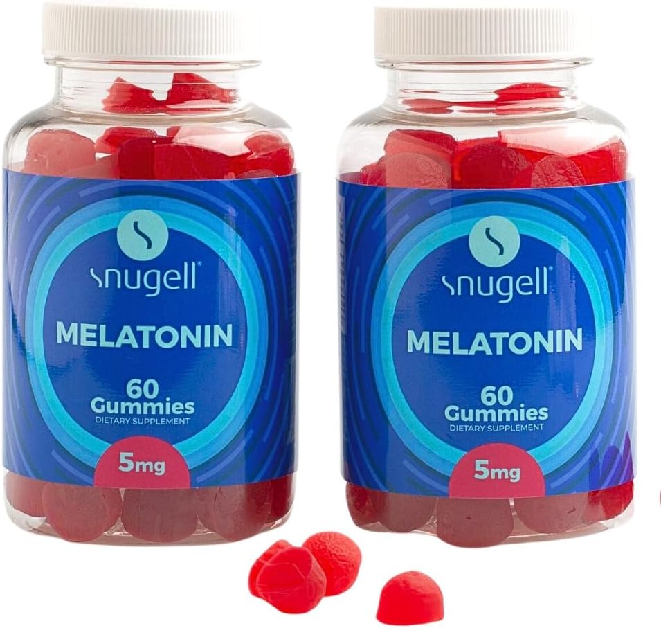 Snugell Melatonin Gummys 5 mg – 60 Count Entertainary Supplement – Berry Blend Flavor 天然安眠支持(英语:Berry Blend Flavor) Vegan, Non-Habit Forming, Non-GMO, Pectin-based, Gluten-Free – 在美国制造(2种)