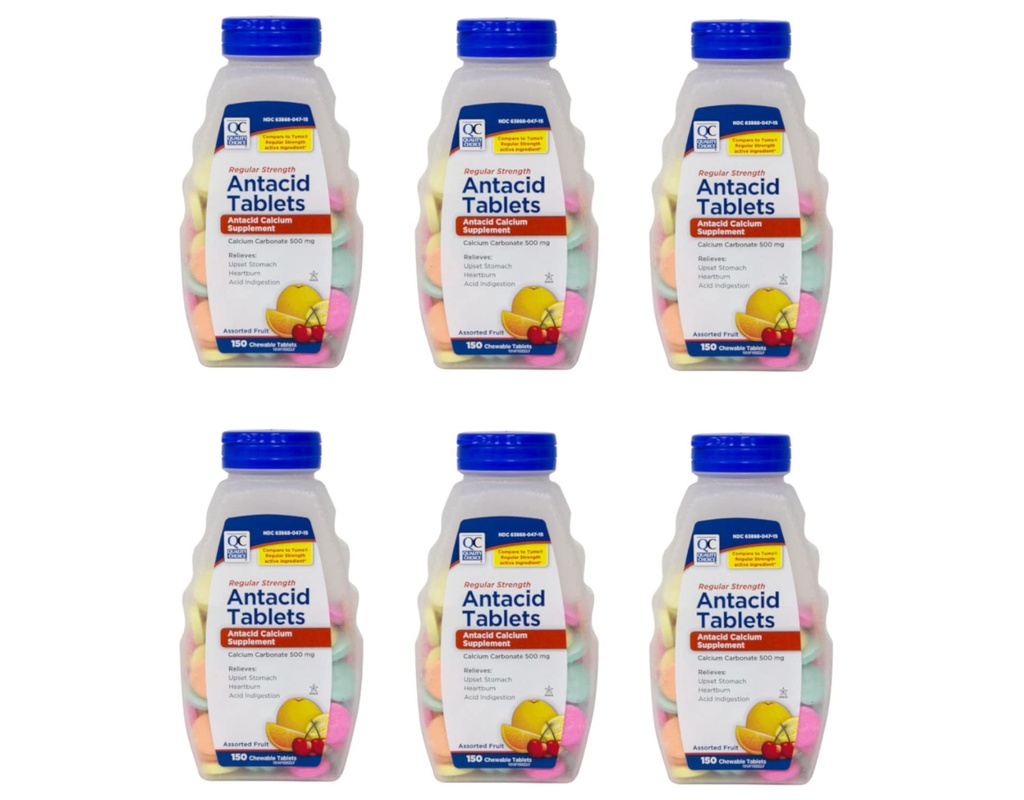 质量选择 常规强碳酸钙 500 mg Antacid Chewable 片,150 counts - pack of 6