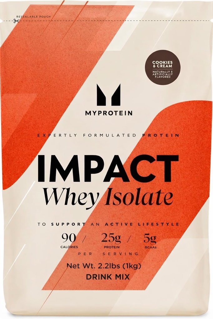 我的蛋白质影响 Whey蛋白质隔离,2.2 Lbs(40 services) Cookies & Cream, 19g protein, 3.5g Glutamine & 4.5g BCAA per service, 蛋白质摇晃促进肌肉强力和复苏