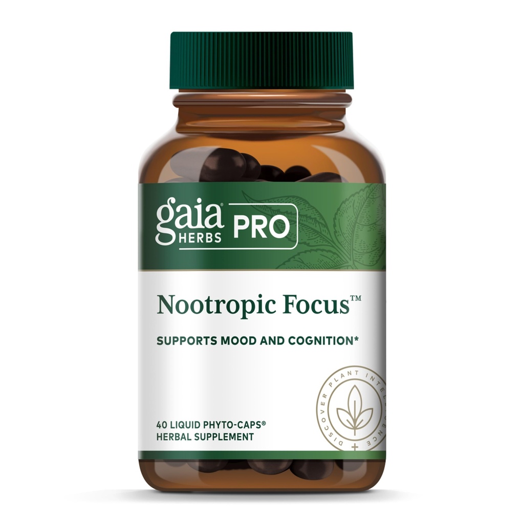 GAIA HERBS PRO Nootropic Focus - 大脑健康支持补编* - 与萨夫龙,Ginkgo Leaf Extract & Lemon Balm - Vegan,Gluten-Free - 40 Liquid Phyto-Caps (20 services) 的诺热带补编.