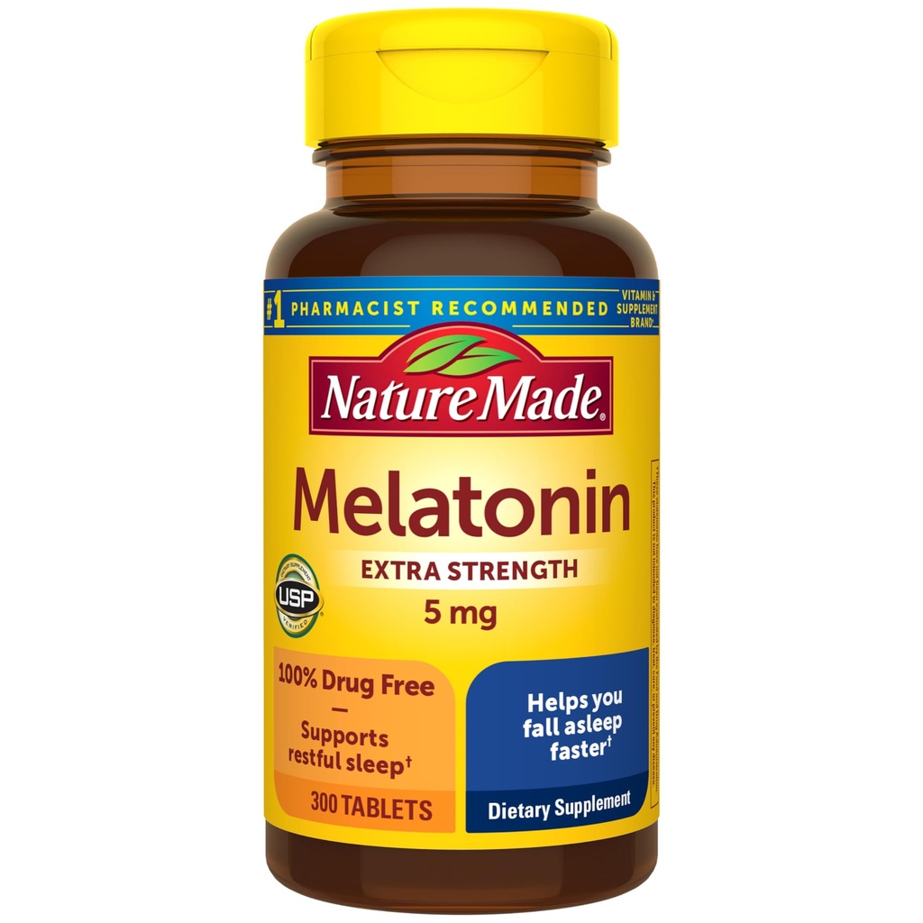 大自然制造了Melatonin 5mg 额外强力片,100%的无药睡眠援助,成人睡眠补充,300张片,300天供应
