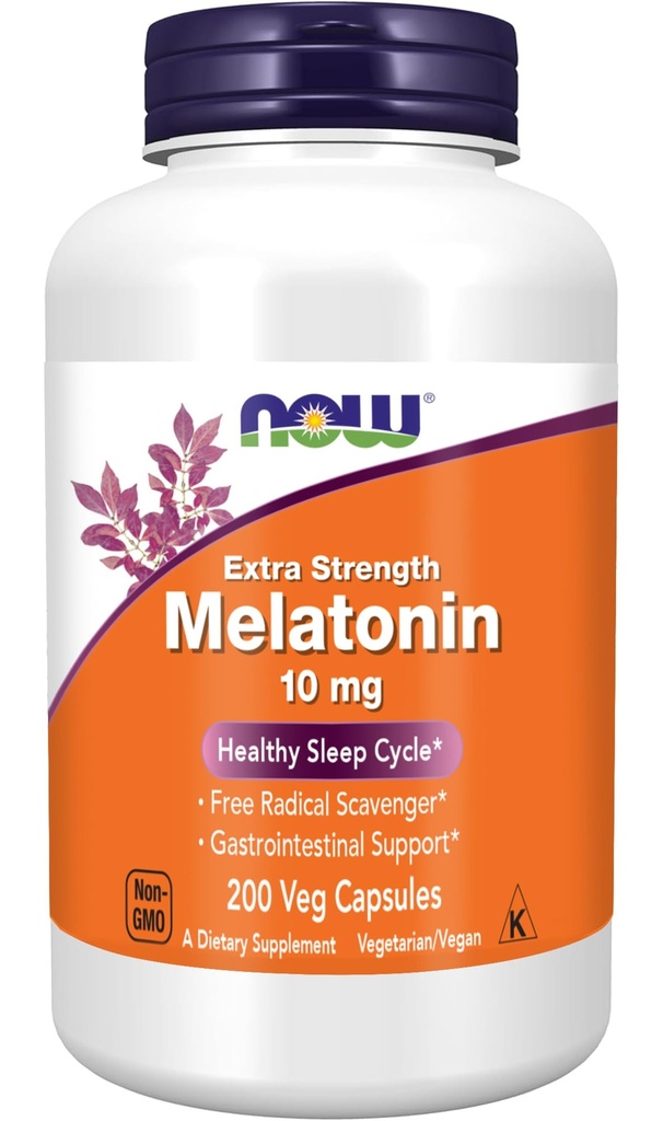 Now Foods Assupports, Melatonin, Extra Struge 10 mg, Free Rightical Scavenger *, 健康睡眠循环*, 200 Veg Capsules (英语:Weg Capsules).