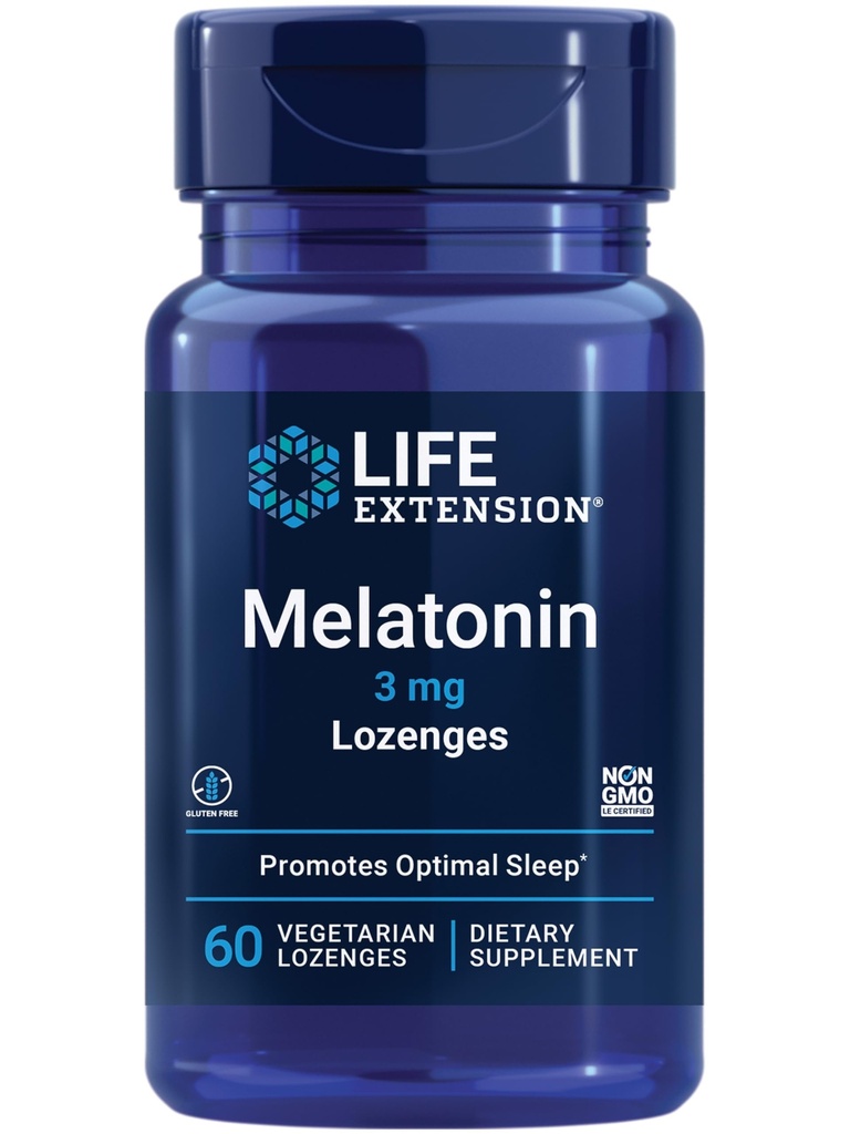 生命延长 Melatonin, 3 mg, 最佳睡眠支持, 健康循环韵律, 细胞防御, 无胶体, 非GMO, 蔬菜, 60可嚼的萝卜根