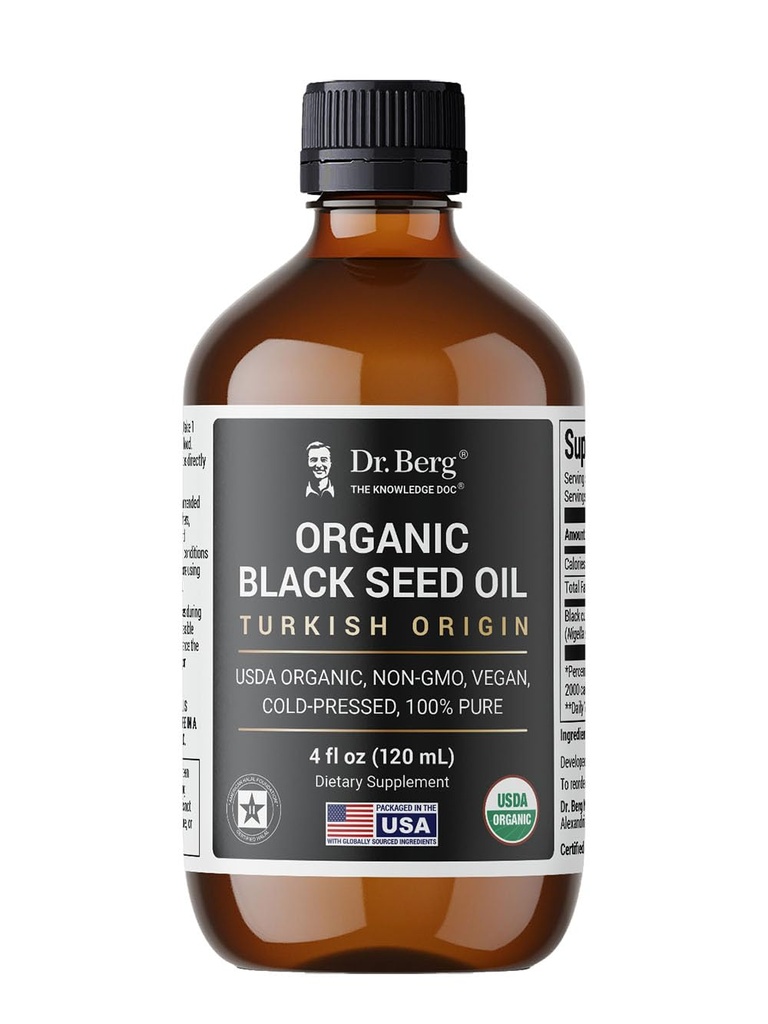Berg Black种子油有机冷压 – 纯 Nigella Sativa Black Cumin Oil – USDA Official, Halal, Vegan – 用于毛发,皮肤,免疫支持 – 未改良液体 – 4 oz 玻璃瓶