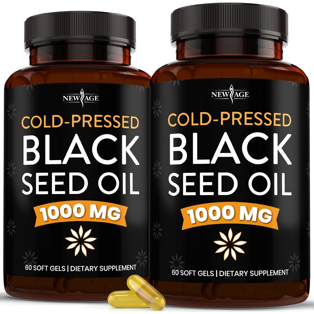 新AGE 黑种子油软胶胶囊-Premium Cold-Presed Nigella Sativa 生产纯黑胶种子油-非GMO和蔬菜(120软胶)