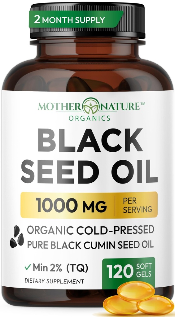 黑种子油盖1000mg,有机冷压黑Cumin,High TQ,Immune & United Support, 120 Counter(2个月供应)