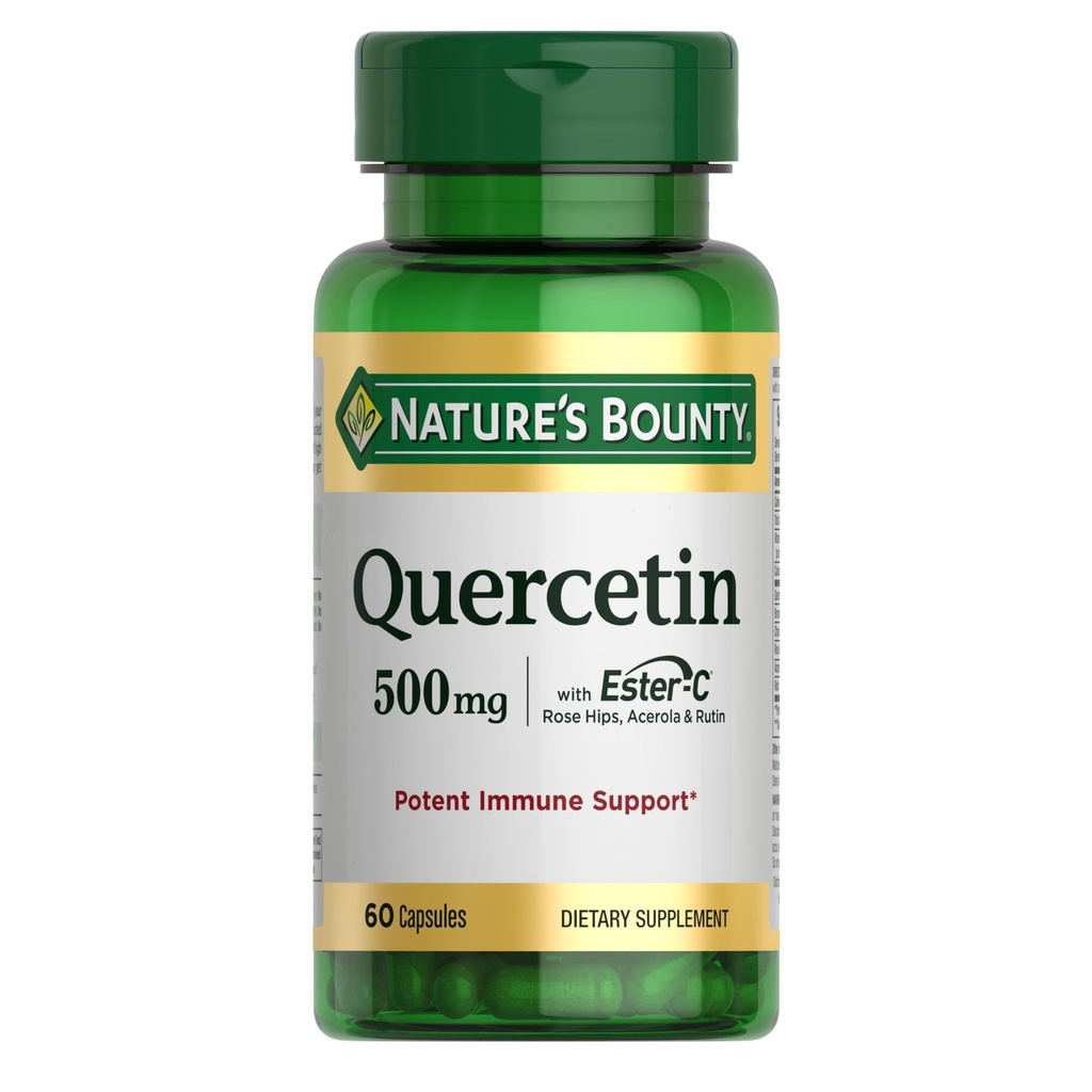 (原始内容存档于2018-07-21). Nature's Boundy Quercetin, Immune Support, 500mg, with Vitamin C, Rose Hips, & Rutin, 60 count