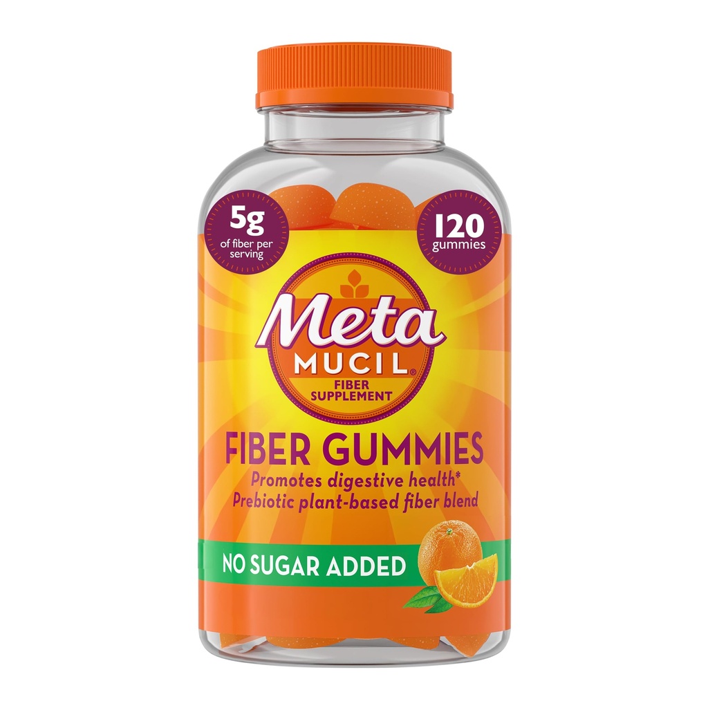 Metamucil Fiber Gummys for Adults, No Sugared 添加橙色Flavor, 5g Prebiot 植物基纤维增生剂 Blend, 120 Count