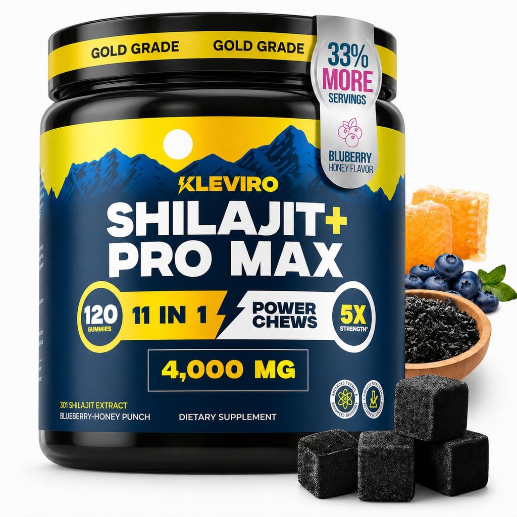 KLEVIRO 30:1 Shilajit Gummys for Men 78% Fulvic Acid 11-in-1 复合体 与 Ashwagandha, Tongkat Ali, Manuka Honey, Rhodiola, Lion's Mane QQ没有添加糖 GMP认证和实验室测试
