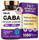 GABA L-Theanine Ashwagandha - 1050mg Blend - 在美国制造 - 高级睡眠援助和Calm-Magnesium, 5-HTP,维生素B6和B12, GABA(伽马氨基丁酸) 补充 - Melatonin-Free & Non-Habit Forming