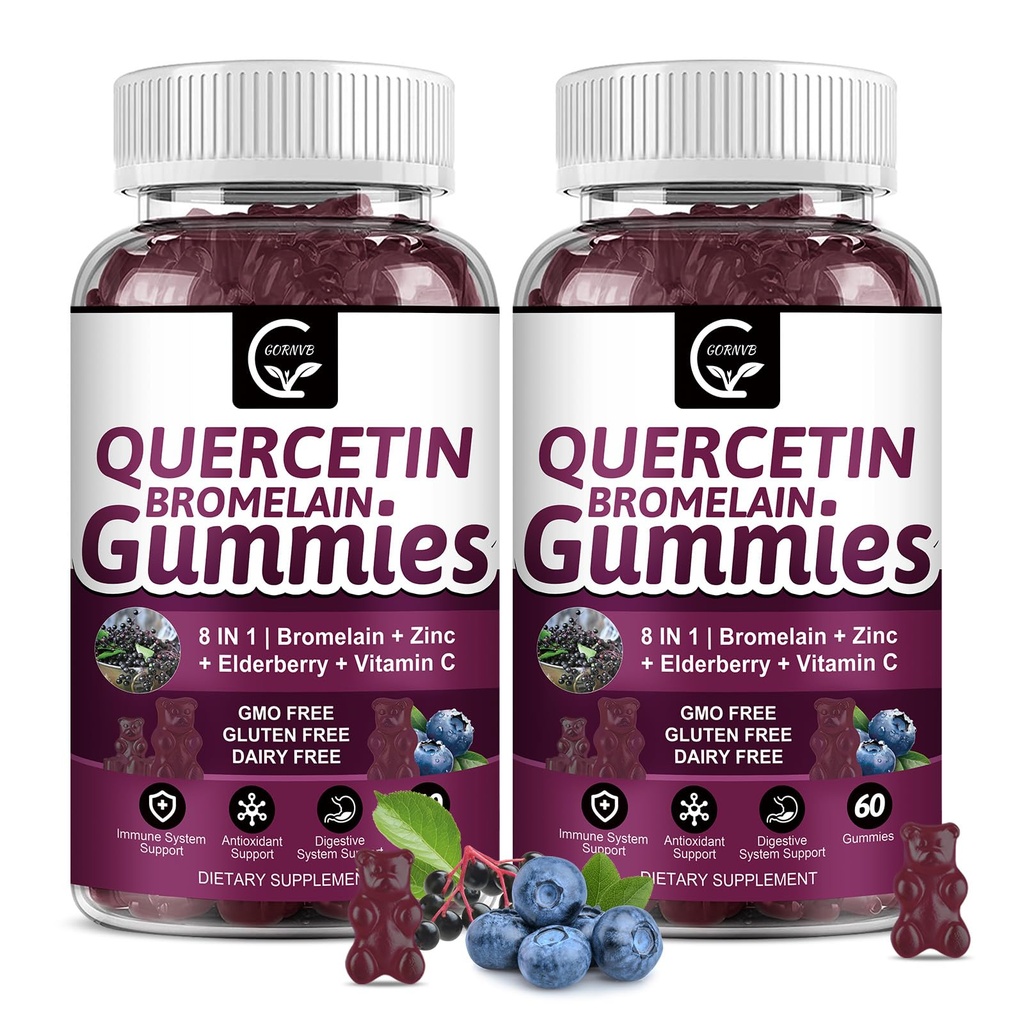 (2 Pack) u(Quercetin Gummys) - Q(Quercetin)与布洛梅兰(Bromelain) 2378mg - 混合 with(Melderberry),Echinacea Purpurea 提取,锌,维生素C,D3,K2,复合支持膜,心血管和呼吸功能