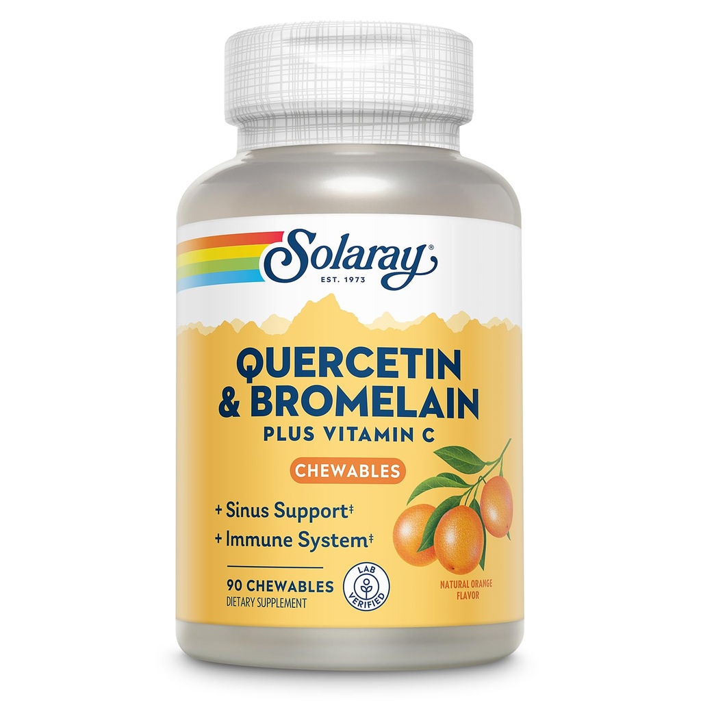 SOLARAY Quercetin 配有布罗梅兰和维生素C Chewables - Immune支持补充 - Immune Defense and Heart Health Complex 配有 1250 mg Vit C,天然橙色Flavor,60天保障,30 serv,90ct