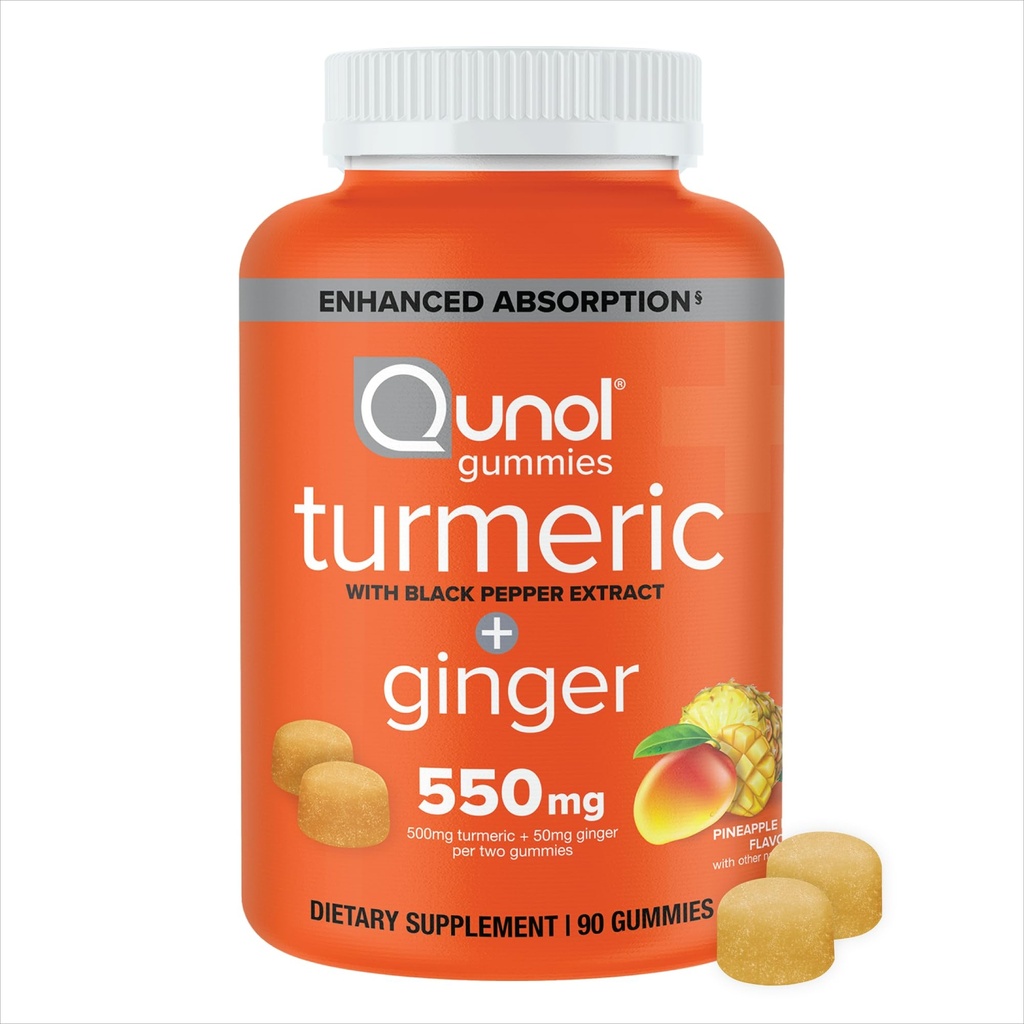 Qunol Turmeric 和 Ginger 与 黑辣椒 Gummys , Turmeric Curcumin 补编, 联合健康支持 Gummy, 90cmt Gummys