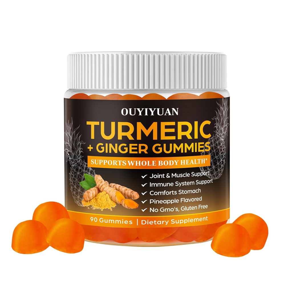 Turmeric Gummys, 联合和肌肉救济+免疫支持,天然菠萝 Flavor, 非GMO Gluten-Free, 90 Gummys