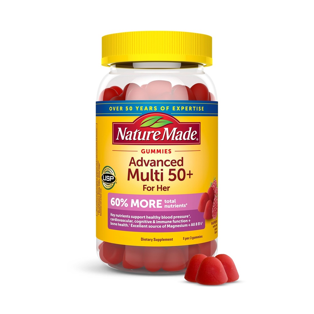 Nature Made Advanced Multivitamin Gummys 50 + for her, Womens Multivitamins Gummys with Magnium Citrate, Vitamin D3, Zinc, Calcium and all 8 B 维生素, 84 计数, 28 日供应