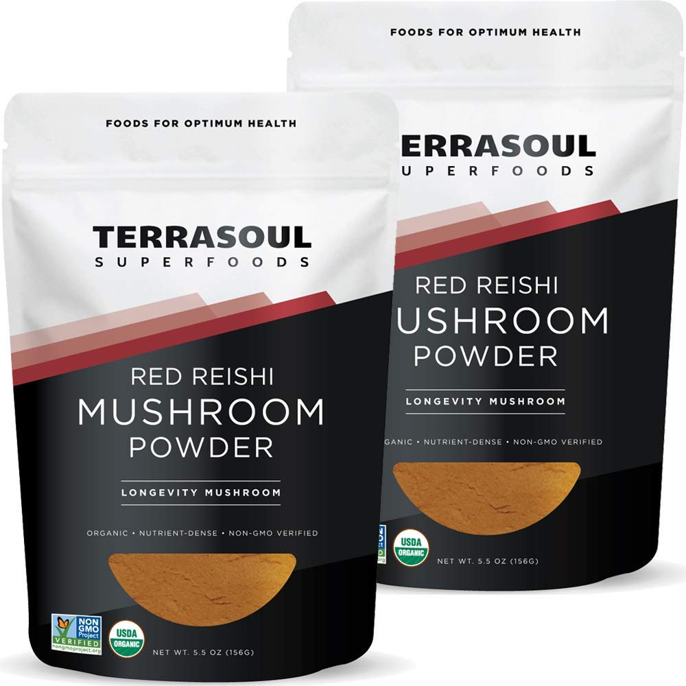 Terrasoul超级食品 有机Reishi蘑菇粉(4:1 提取), 11 Oz(2 包) - Immune Boosting QQ 咖啡增强器 |深眠