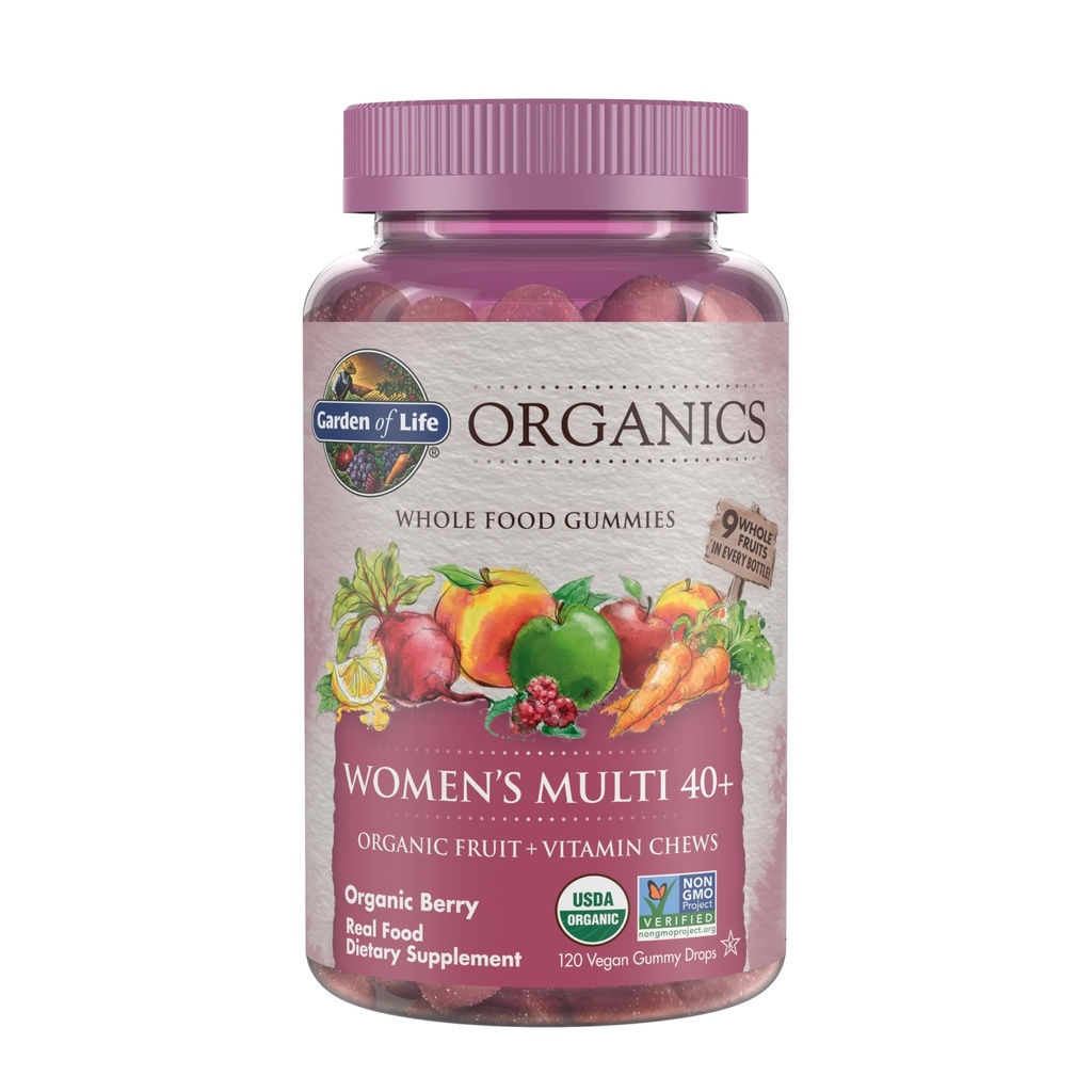 生活有机园 女性 40+ 糖类维生素 - Berry - 认证有机,非GMO, Vegan, Kosher Complete 多- 甲基 B12, C & D3 - Gluten, Soy & Diry Free, 120 real Fruit Gummys