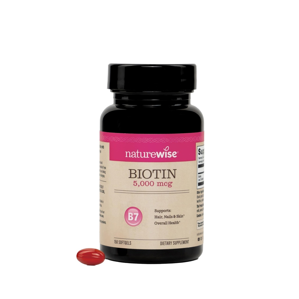 NatureWise Extrastrong Biotin 5000 mcg 软胶 - Biotin for hair growth 女性和男性+皮肤和钉子支持 - 非GMO,美国制造 - 150 Softgels [150天供应]