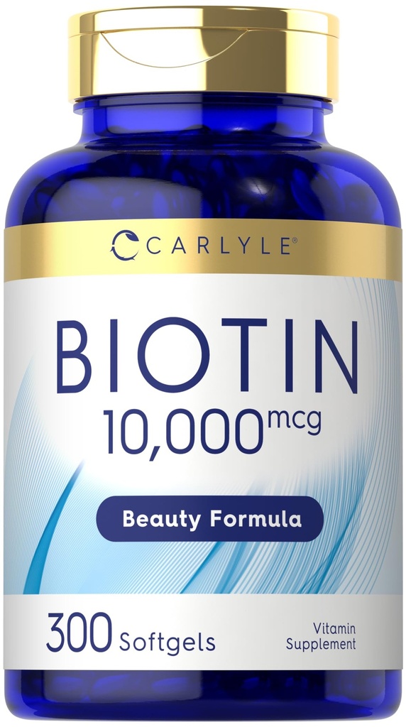 Carlyle Biotin 10000mcg → 300 Softgels → Max 强势换发、皮肤和钉子 → Non-GMO, Gluten 免费补充