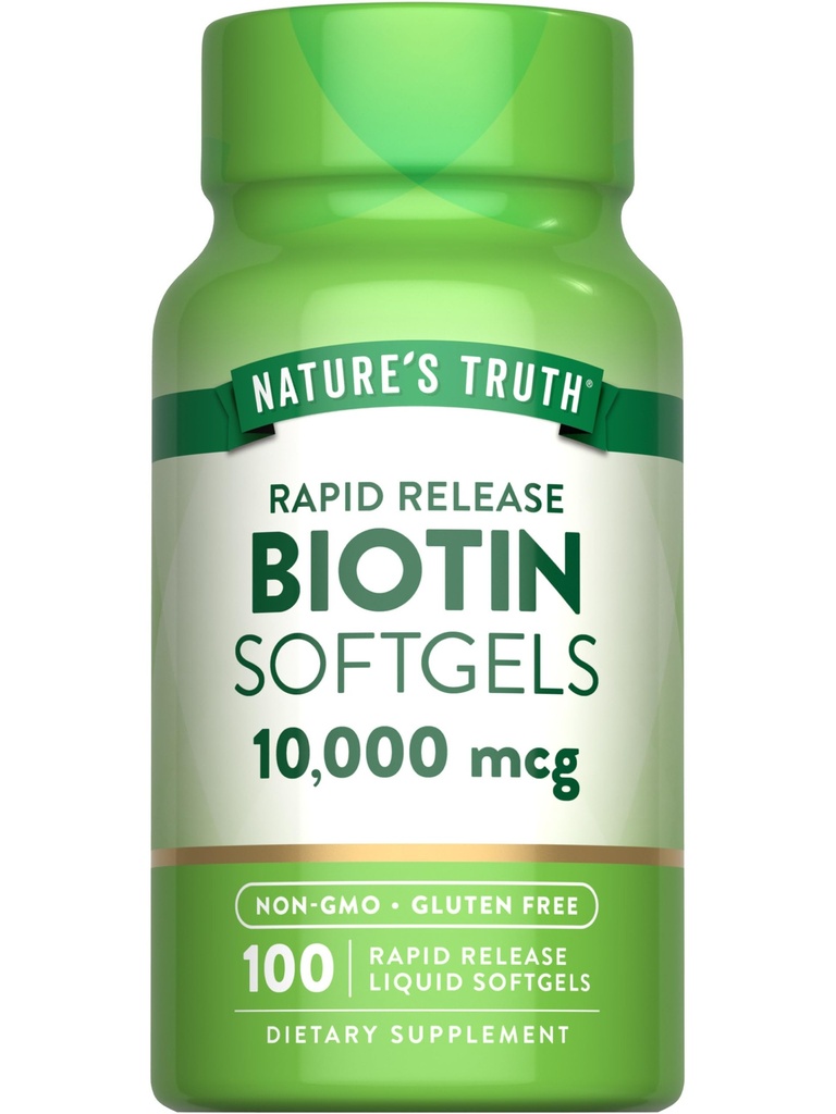 Nature's Truth Biotin 10,000mcg QQ快速释放软胶QQ100 Counter & Non-GMO & Gluten Free Supplement.