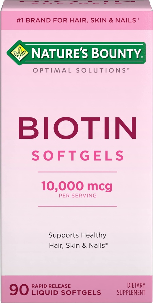 大自然的丰产生物素 1000mcg 补充品,支持健康的头发,皮肤和钉子, 最佳解决方案 头发维生素与生物素,90 快速释放液体软胶