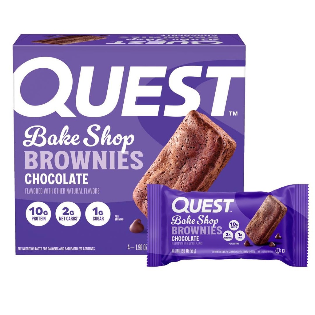Quest营养面包店,巧克力布朗尼,10g蛋白,2g Net Carbs,1g Sugar,4 Count