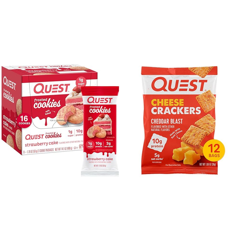 精品营养 冰冻饼干 双包 草莓蛋糕 1g 糖 10g 蛋白质 2g Net Carbs & Cheese crackers, Cheddar blast, 高蛋白, 低卡, 用真奶酪制造, 12Ct