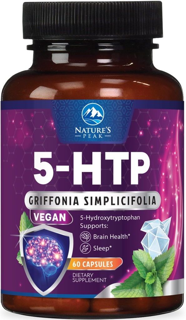 5-HTP 补编 - 5-HTP 200mg Pervice - 外力 5-HTP (5-Hydroxytryptophan) Griffonia Simplicifolia - 支持休眠,自然平静和脑健康 - 美国瓶装 - 60 Capsules