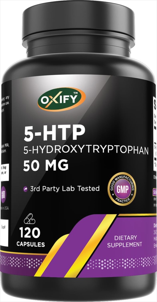 氧化5-HTP 5-Hydroxytryptophan 50 mg → 120 Capsules → Gluten-Free, Non-GMO → 在美国制造的补编