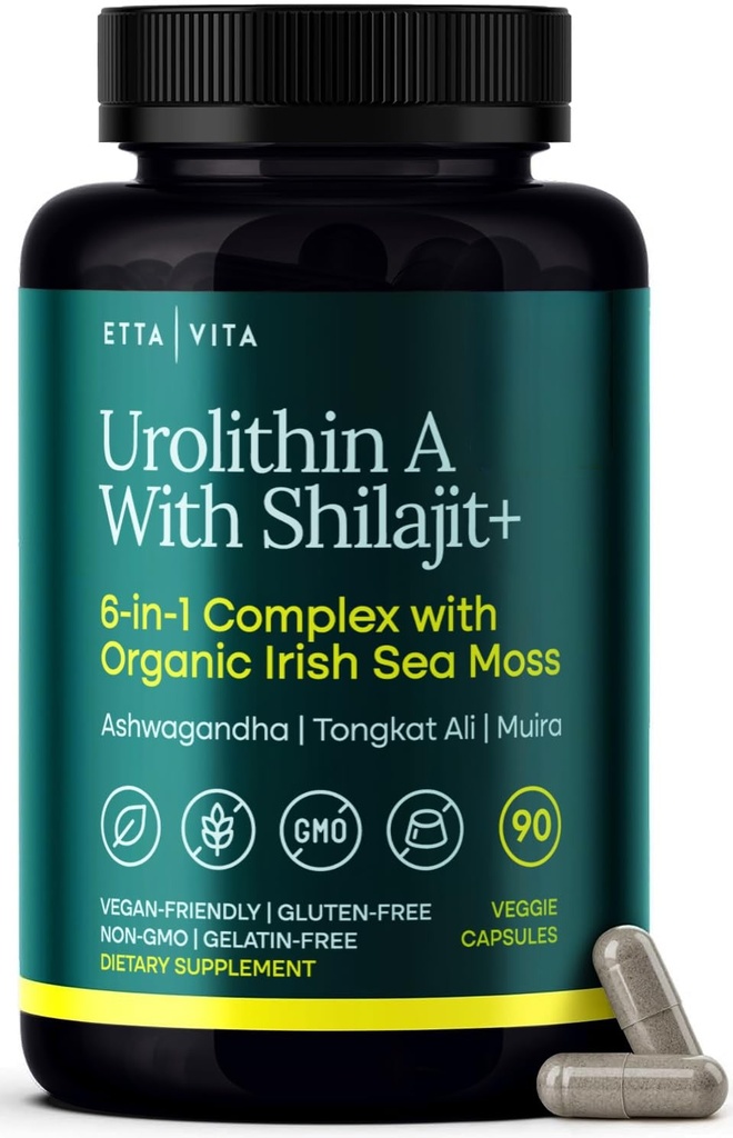 Urolithin-A Complex w Shilajit,有机海摩斯,Ashwagandha & Tongkat Ali,自然能源,Libido,Hormone平衡,以及关注男女(美国男子-第3党测试)