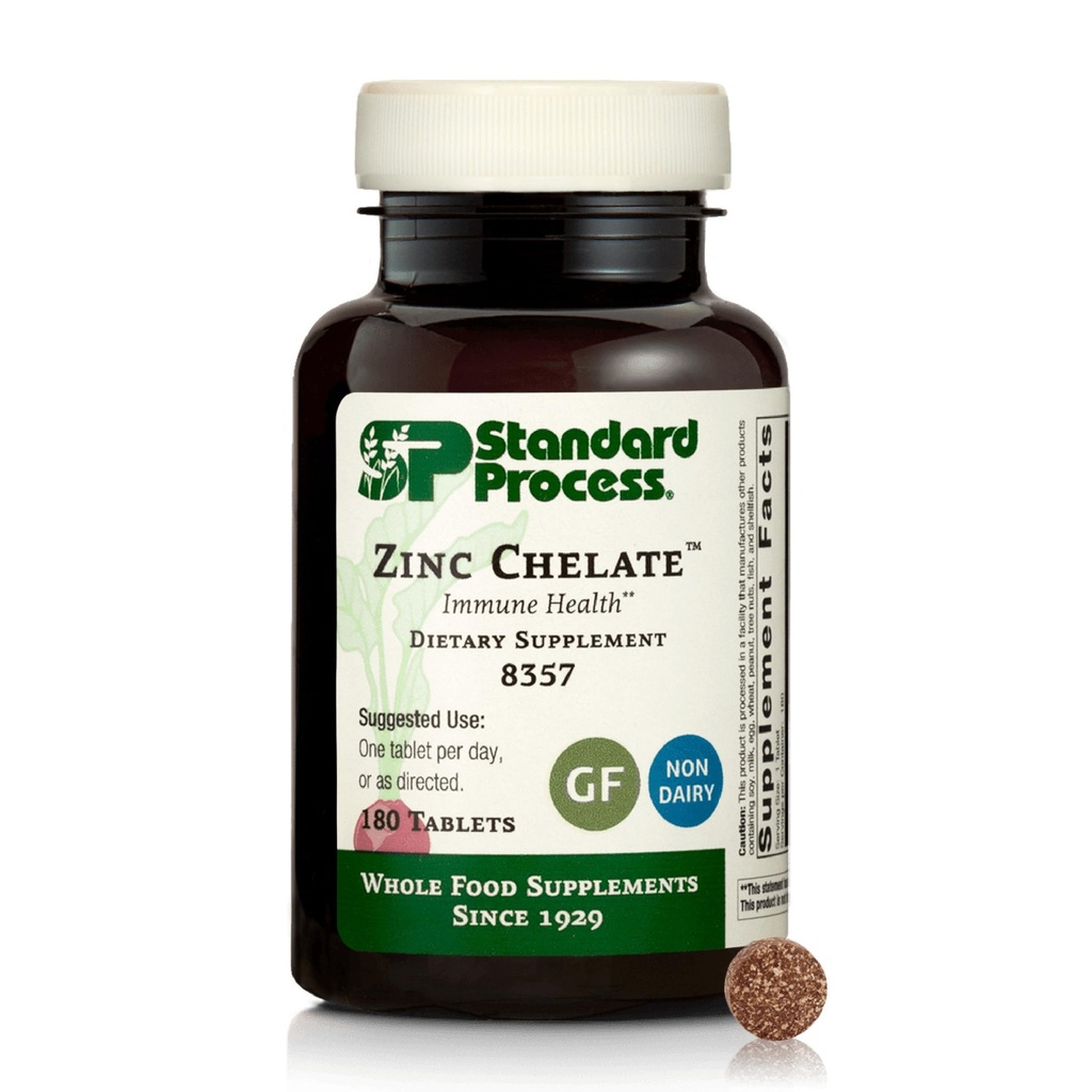 标准工艺 锌Chelate - 提供天然免疫支持和辅助剂皮肤健康 - 锌的绝佳来源 - Gluten-Free, Non-Dairy & Non-Soy - 180片