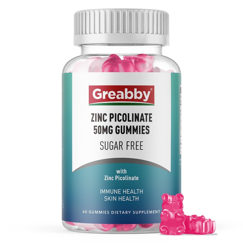 锌类(Zinc Gummys) - 锌类(Zinc Piclinate)50mg,无糖类(Sugar),高吸附性(High Absobilable Zinc Piclinate) 儿童与成年人补充,支持成长,免疫功能,皮肤健康,60 Gummys.
