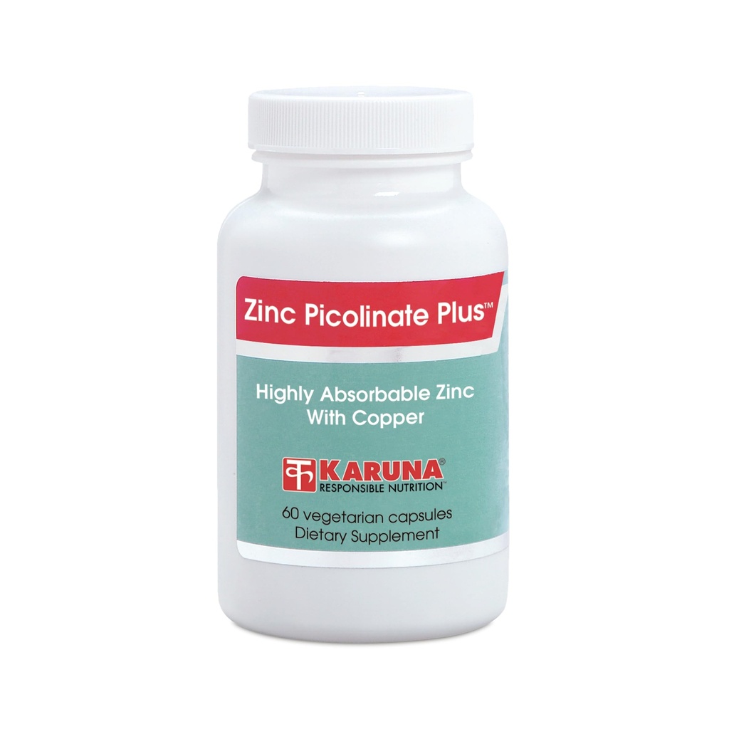 Karuna Zinc Piclinate Plus 60 Vegetarian Capsules + 25 MG Plus 2.5 MG 铜用于BALACED 长期使用 + 支持免疫功能,皮肤健康,发展和整体健康.