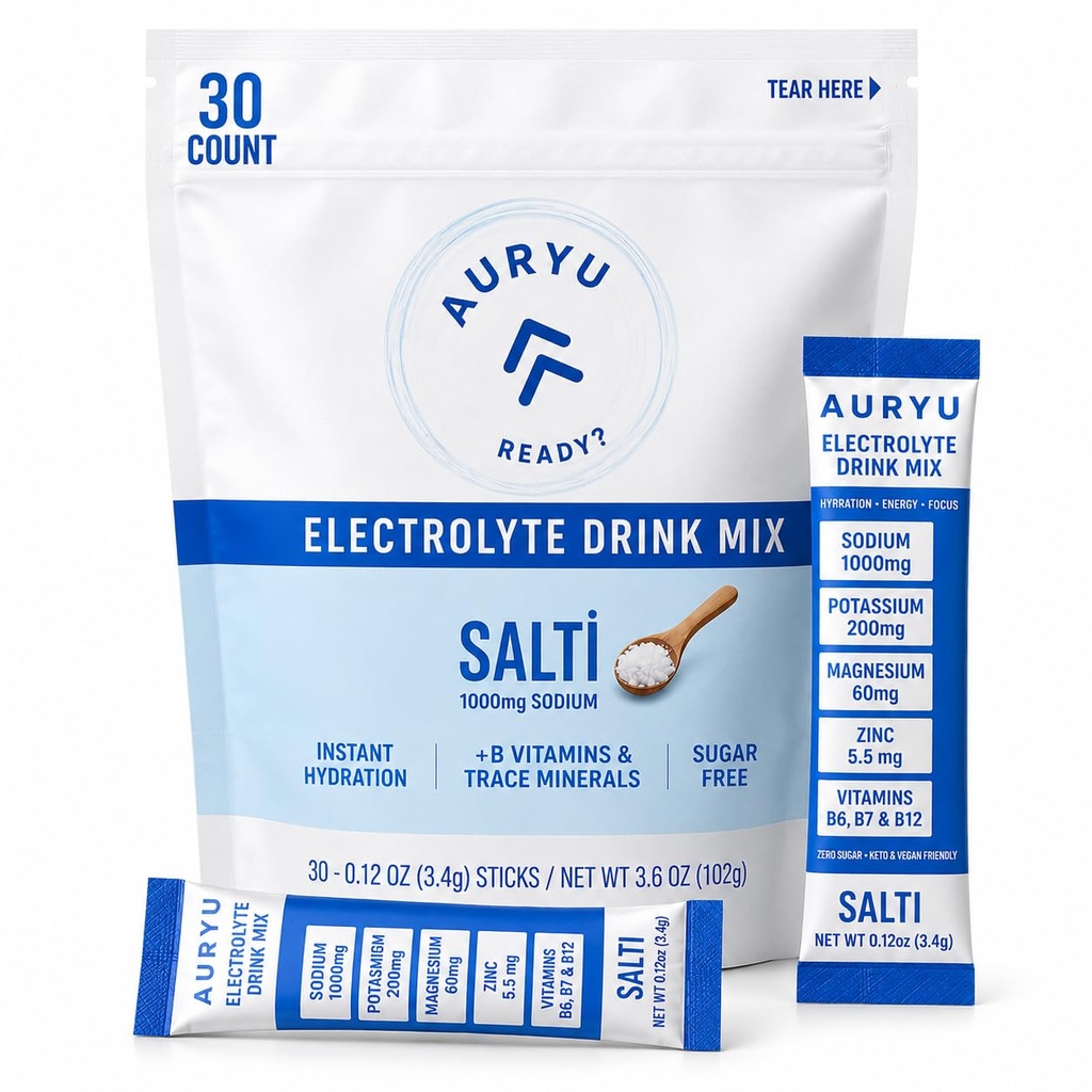 盐蒂电解质 饮用混合粉末 30个棒包 1000mg Sodium, B 维生素 & Trace Minerals, Zero Sugar, Keto & Vegan 友好水利, 7.4oz