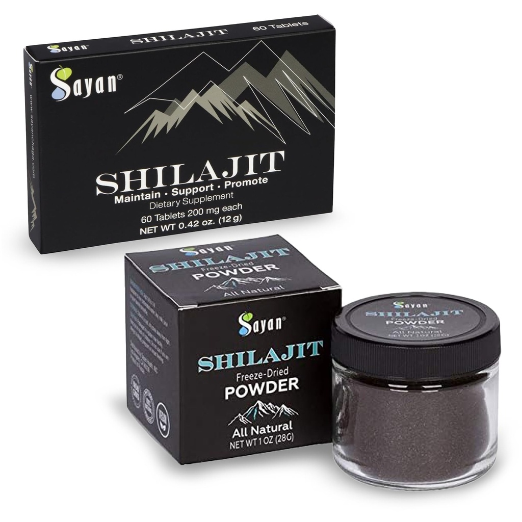 Sayan Shilajit 纯有机黑色溯源矿床和纯有机 Shilajit 提取 冻结-干粉盒 - 免疫支持、排毒、能源促进(1个月供应)