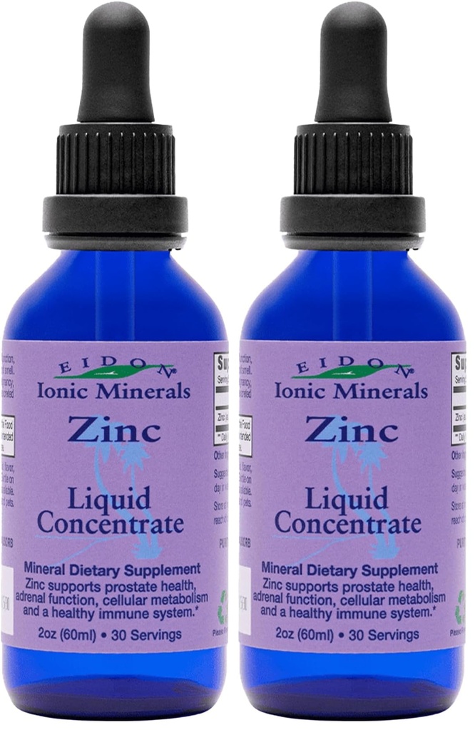 Eidon Ionic矿物液化锌的集中——Ionic锌对成人和儿童的补充液滴、支持免疫系统、头发和皮肤、肝脏和肾脏健康、释放压力——2 oz(包2)