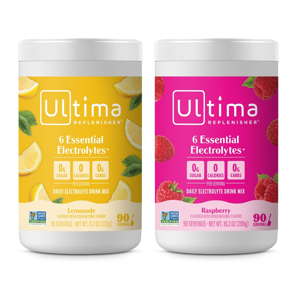 Ultima 充电器 电解石 饮料 混合饮料 – 无糖 – 柠檬水 和 Raspberry, 90 services – 水解粉 - 6 键电解石和跟踪矿物 – Keto 友好,非GMO